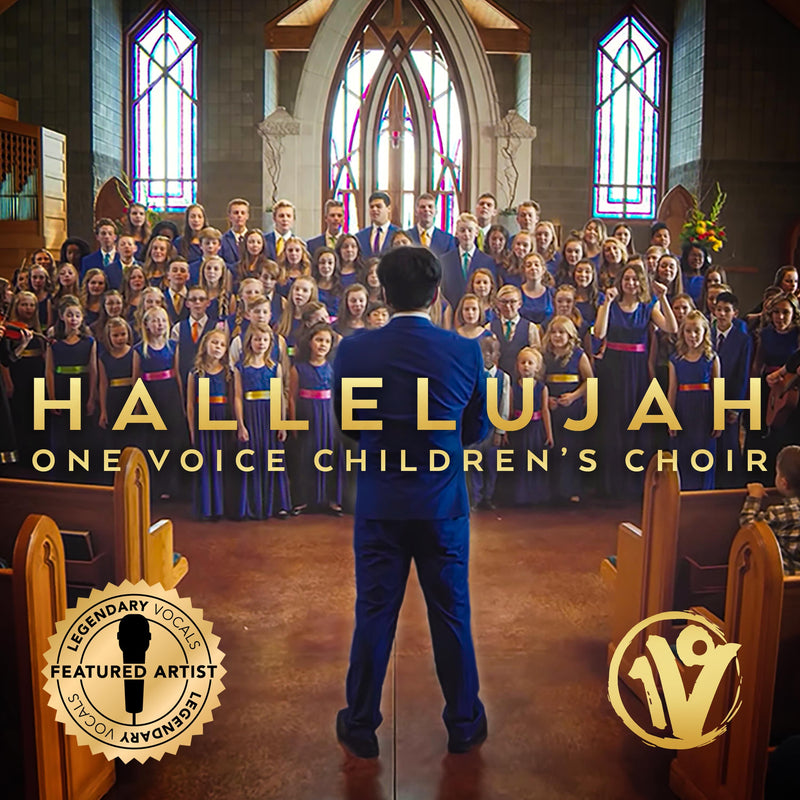 Album cover for Hallelujah by One Voice Children’s Choir, showing the choir inside a church.